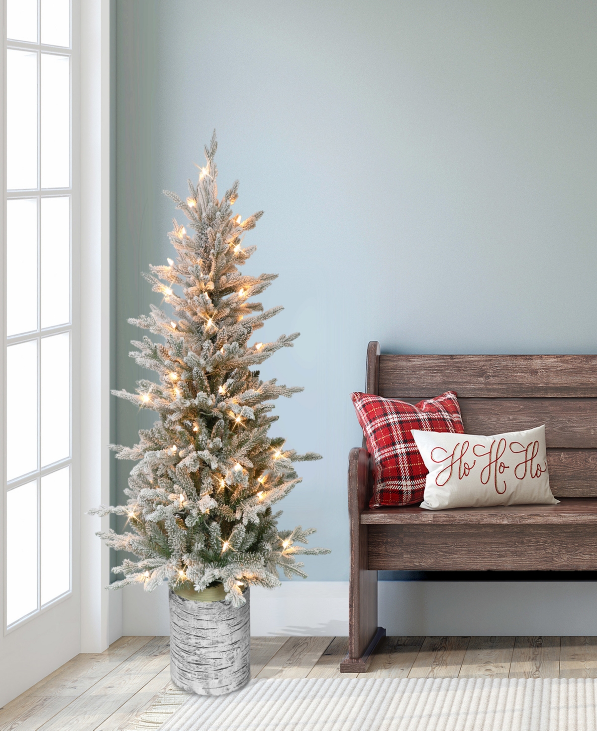 Puleo International 4.5 ft. Pre-Lit Potted Flocked Scandinavian Fir Artificial Christmas Tree with 70 Ul-Listed Clear Lights
