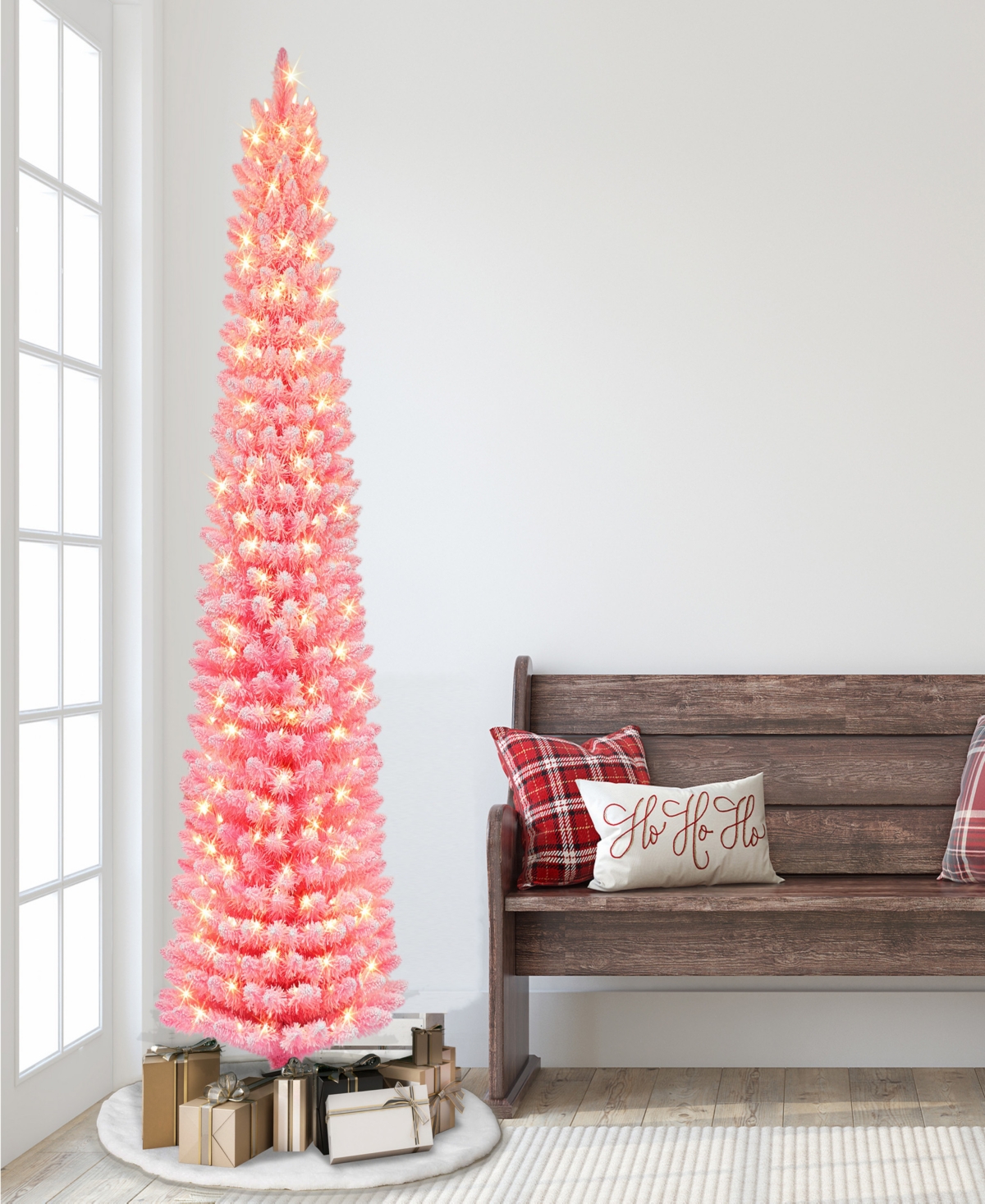 Puleo Pre-lit Pencil Artificial Christmas Tree 7.5 Ft In Pink