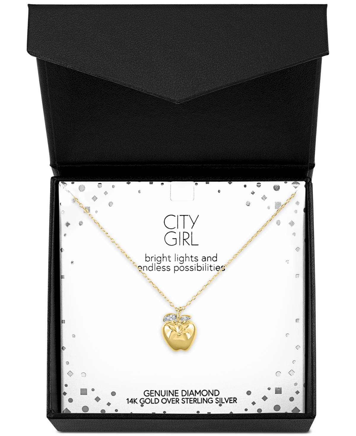 Shop Macy's Diamond Accent Apple Pendant Necklace In 14k Gold-plated Sterling Silver, 16" + 2" Extender