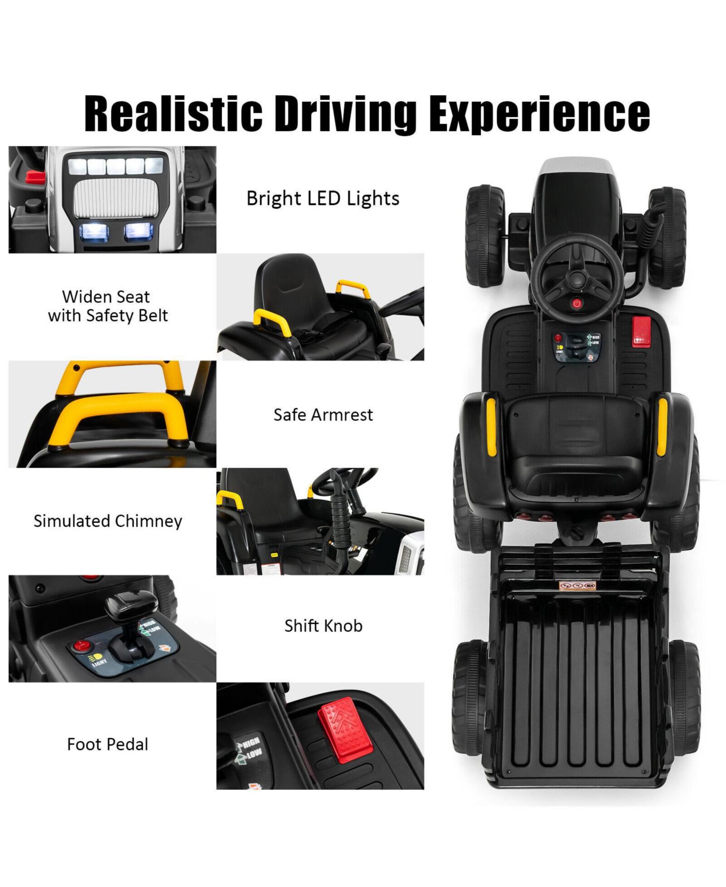 Детская игрушка SUGIFT 12V Ride on Tractor with 3-Gear-Shift, Remote-Control, Ages 3-7 Years, цвет: Чёрный — фото 10