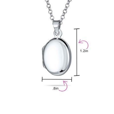 Petite Simple Plain Flat Oval Photo Lockets That Hold Pictures Silver Locket Necklace Pendant Large