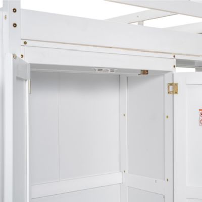 Streamdale Gray Wooden Full Loft Bed with Wardrobe and LED Light