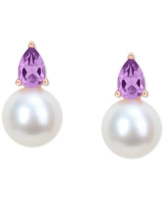 Cultured Freshwater Pearl (8-1/2mm) and Birthstone Stud Earrings in 18k Gold-Plated Sterling Silver, 18k Rose Gold-Plated Sterling Silver or Sterling Silver