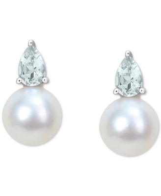 Cultured Freshwater Pearl & Birthstone Stud Earrings in 18k Gold-Plated Sterling Silver, 18k Rose Gold-Plated Sterling Silver or Sterling Silver