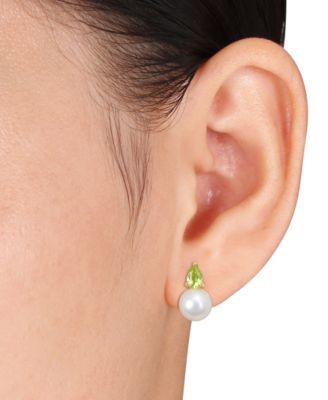 Cultured Freshwater Pearl & Birthstone Stud Earrings in 18k Gold-Plated Sterling Silver, 18k Rose Gold-Plated Sterling Silver or Sterling Silver