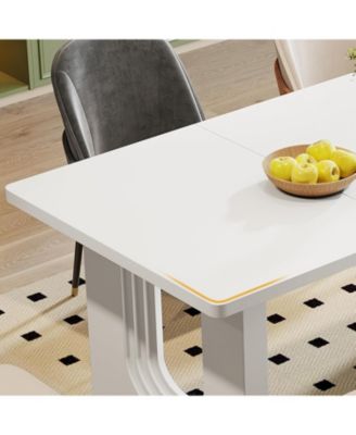 71" inch Wood Pedestal Base, Rectangular Long Modern Dining Table