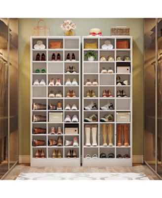 10-Tier Shoe Storage Cabinet, Gray Wooden Shoe Rack with 30 Cubbies, Freestanding Tall Entryway Shoe Organizer