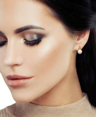 Cultured Freshwater Pearl (8-1/2mm) and Birthstone Stud Earrings in 18k Gold-Plated Sterling Silver, 18k Rose Gold-Plated Sterling Silver or Sterling Silver