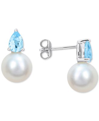 Cultured Freshwater Pearl (8-1/2mm) and Birthstone Stud Earrings in 18k Gold-Plated Sterling Silver, 18k Rose Gold-Plated Sterling Silver or Sterling Silver