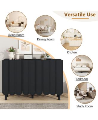 Simplie Fun Black Cream Style Minimalist Shoe Cabinet with Wave Doors