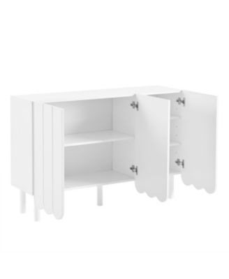 Simplie Fun Black Cream Style Minimalist Shoe Cabinet with Wave Doors