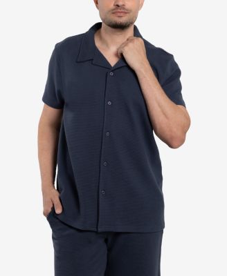 Men's Camp Collar Short Sleeve Textured Button-Up Shirt