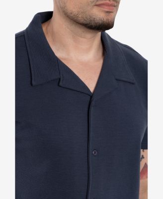 Men's Camp Collar Short Sleeve Textured Button-Up Shirt