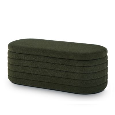 Boucle Fabric Ottoman Bench with Storage and Safety Hinge