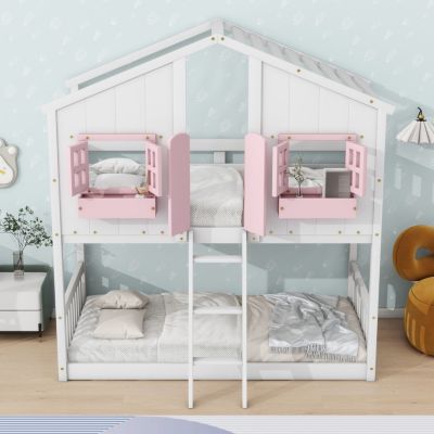 Streamdale Twin Loft House Bunk Bed with Roof and Accessories