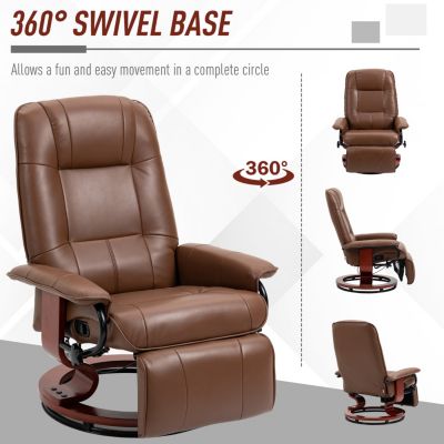 Manual Faux Leather Recliner with Footrest and Swivel Base