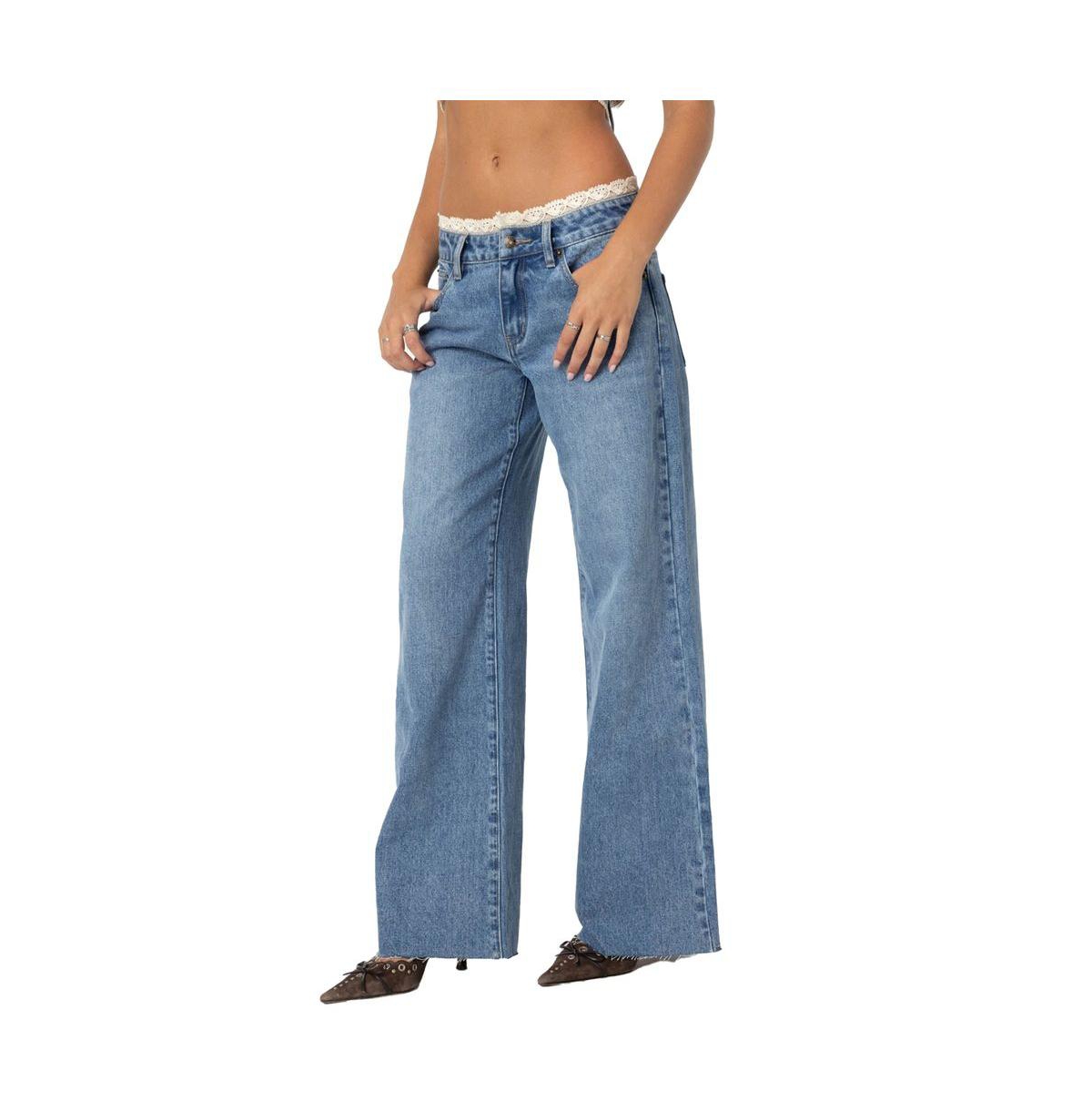 Edikted Women's Karlie Lace Trim Jeans