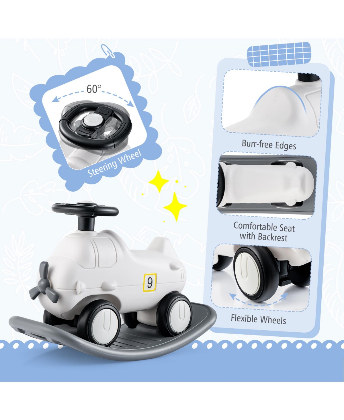 Vebreda 3-in-1 Rocking Horse and Sliding Car with Detachable Balance Board