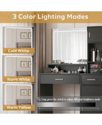 LED Vanity Desk with Mirror, Drawer & Storage