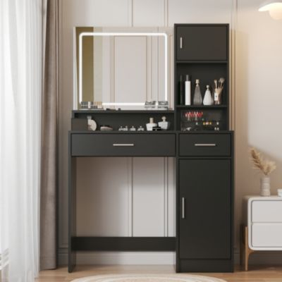 LED Vanity Desk with Mirror, Drawer & Storage