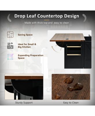 Farmhouse Storage Drop-Leaf Outlet Kitchen Island
