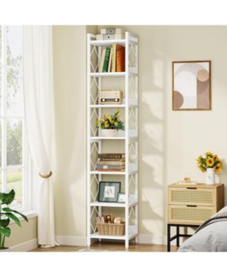 78.7" Extra Tall Narrow Bookshelf, 7-Tier Skinny Bookcase for Small Spaces, Freestanding Corner Storage Organizer for Home Office
