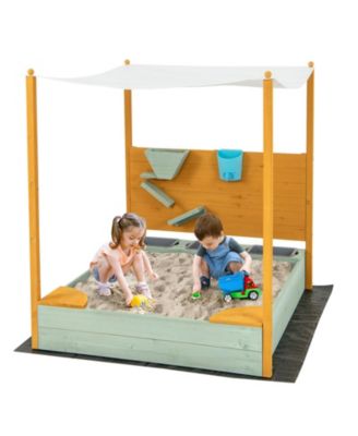 Kids Sandbox with Sand Wall w/ Removable Canopy for Kids 3-8 Years Old