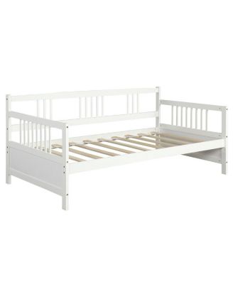 Twin Size Wooden Slats Daybed Frame Support Platform W/Rails Cherry