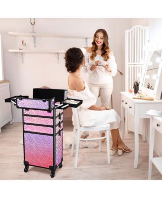 Mermaid Pink 4in1 Rolling Makeup Train Case Cosmetic Organizer Wheel