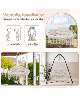Swing Chair Hand-Woven Rope Hanging Chair with Thick Cushion & Folding Metal Frame