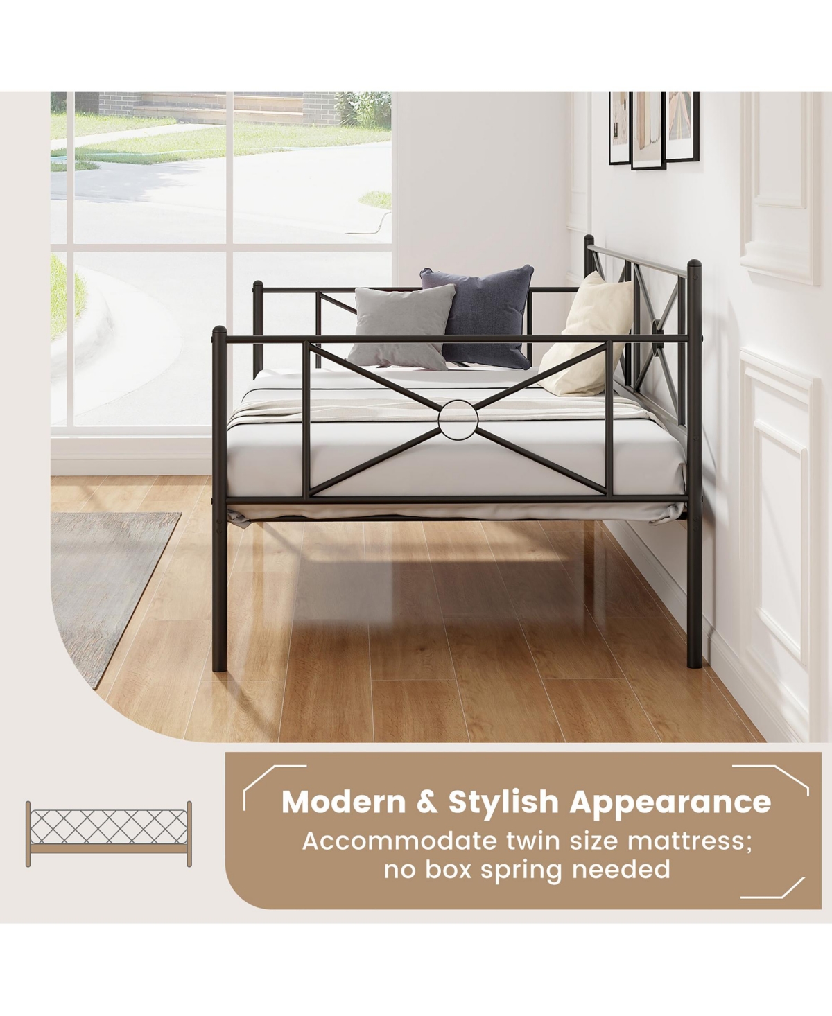 Gymax Metal Daybed Frame Twin Foundation w/ Metal Slat Support- Black