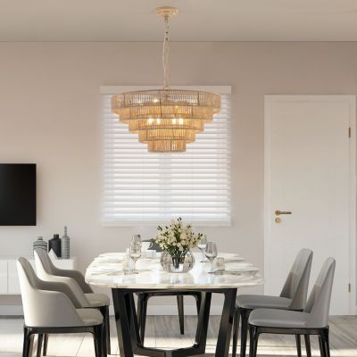 Streamdale Woven Bohemian Rattan Pendant Light with 5-Tier Chandelier