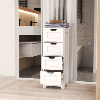 White 4-Drawer Storage Cabinet for Bathroom, Living Room, Kitchen