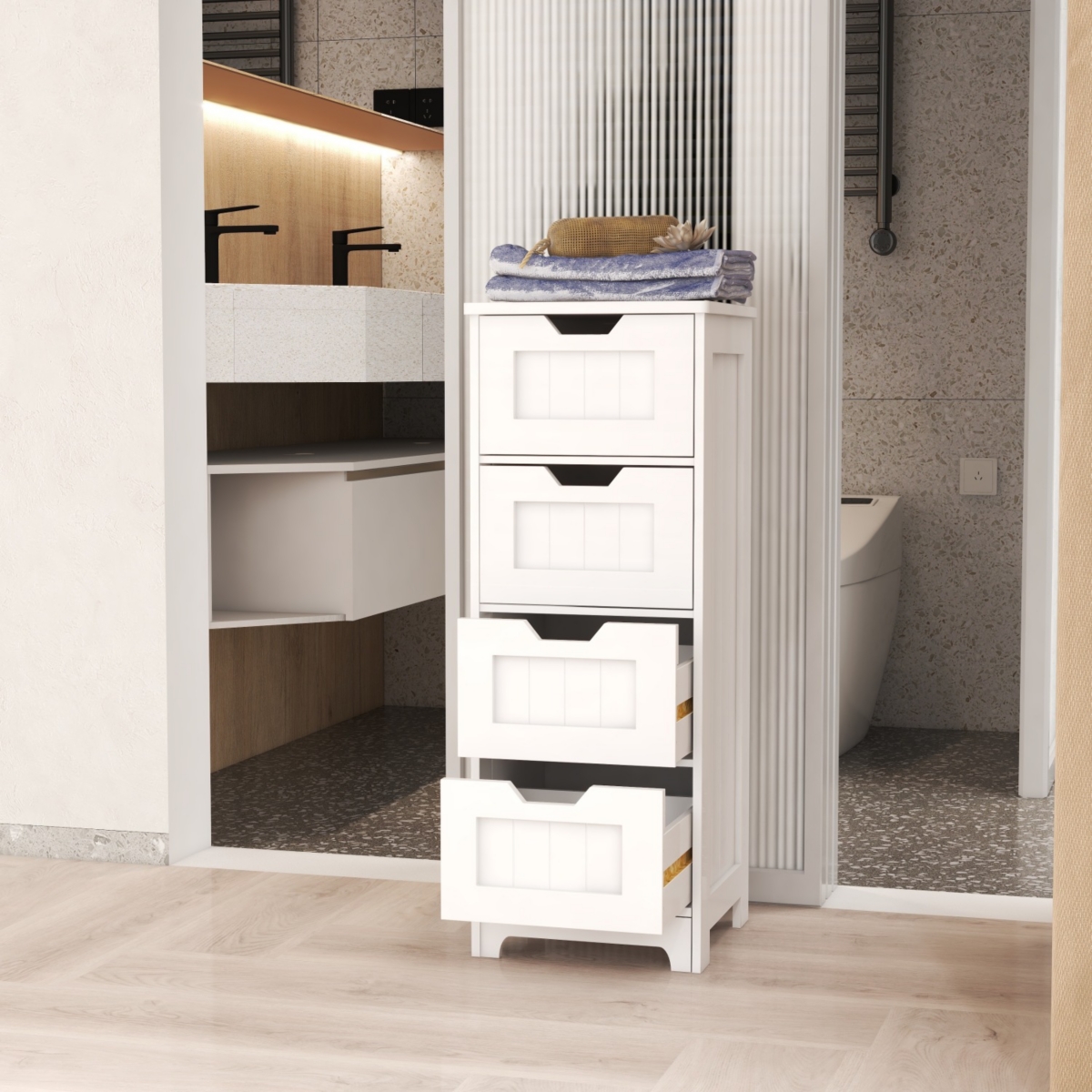 White 4-Drawer Storage Cabinet for Bathroom, Living Room, Kitchen