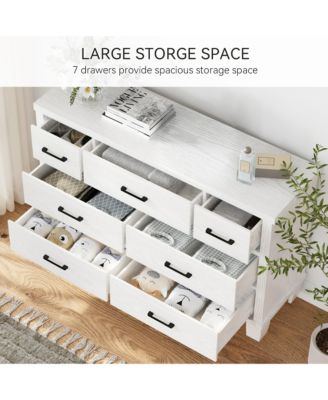 Vintage Dresser for Bedroom with 7 Drawers, Vintage Design Wood Drawer Dresser Chest of Drawers for Closet, Living Room, Hallway, Nursery, Kids Bedroom (White, 7 Drawers)_15.7 x 51.2 x 32.7 inches