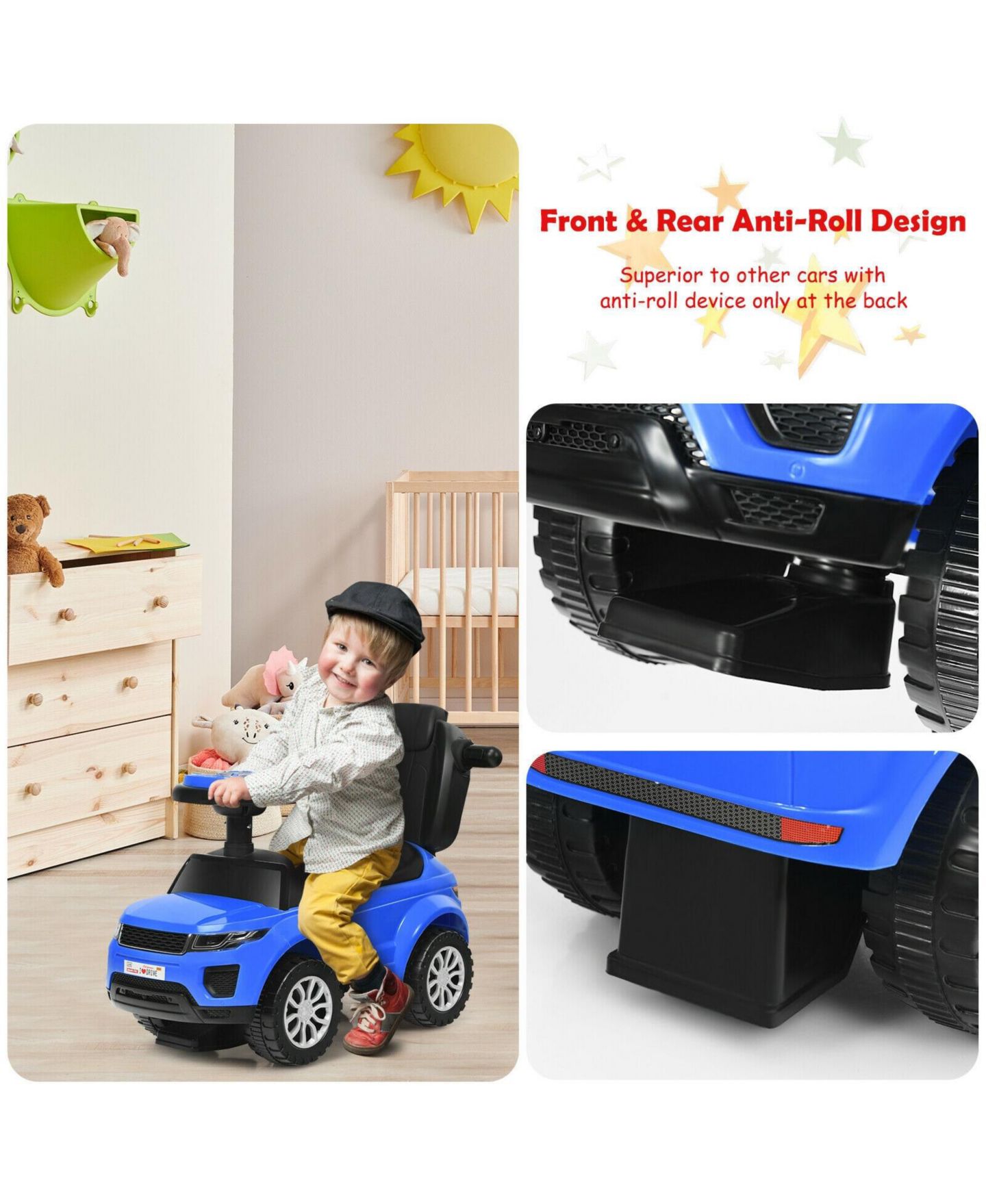 Детская игрушка SUGIFT 3-in-1 Ride-On Push Car with Music, 55 lb. Capacity, Ages 1+, цвет: Тёмно-синий — фото 3
