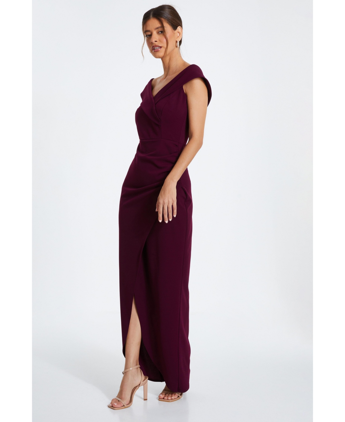 Quiz Women's Scuba Crepe Wrap Bardot Maxi Dress