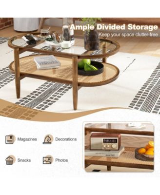 2-Tier Coffee Table with Tempered Glass Tabletop and Acacia Wood Frame