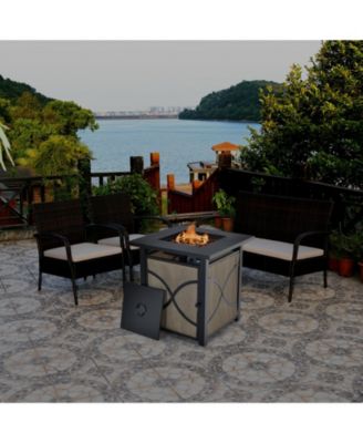 25 Inch 40000 BTU Propane Fire Pit Table with Lid and Fire Glass