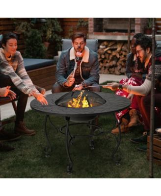 35.5 Feet Patio Fire Pit Dining Table With Cooking BBQ Grate