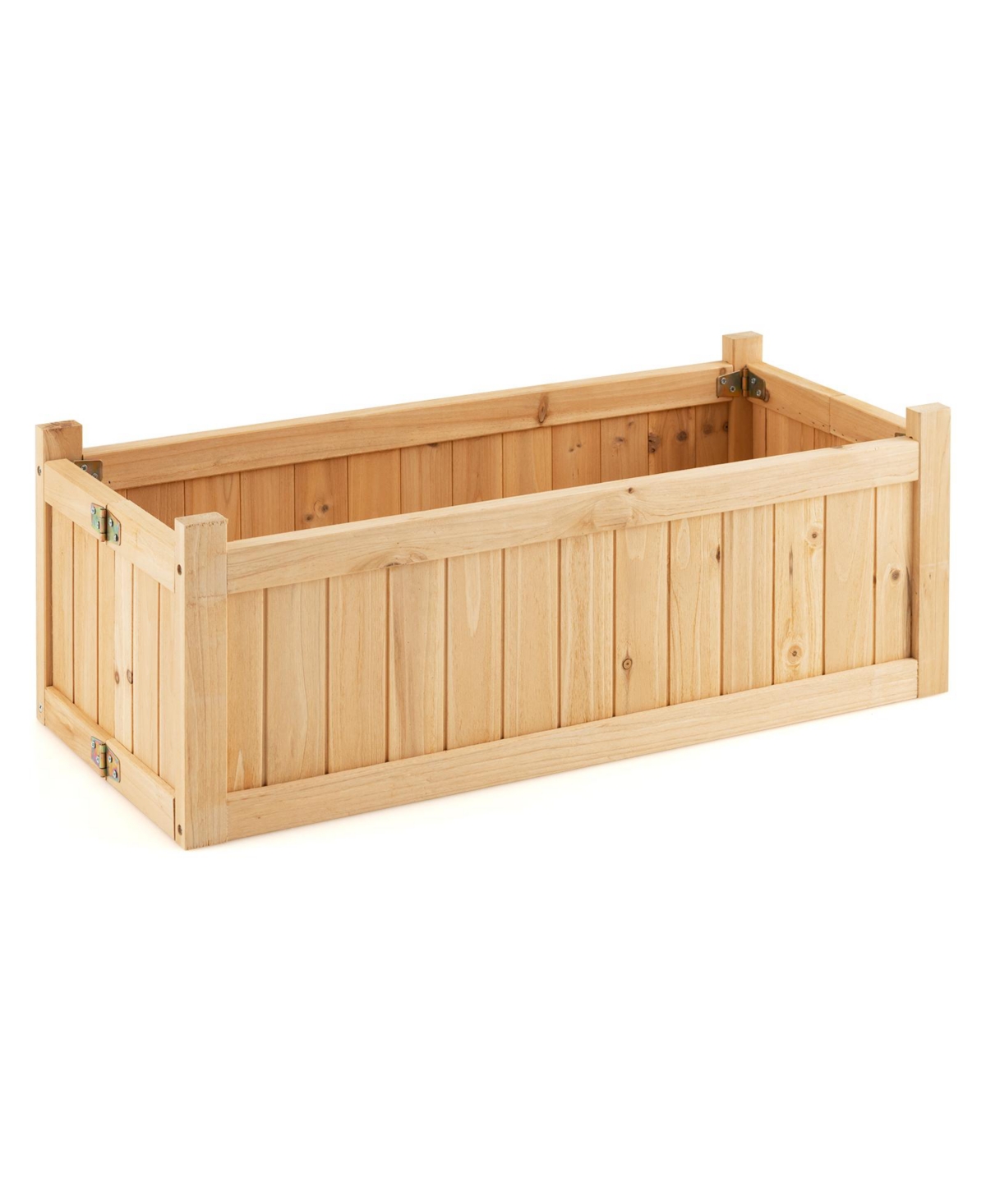 Folding Wooden Raised Garden Bed with Removable Bottom for Herbs Fruits Flowers - Natural