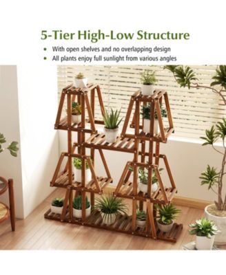 5-Tier 10 Potted Wood Plant Stand for Multiple Plants