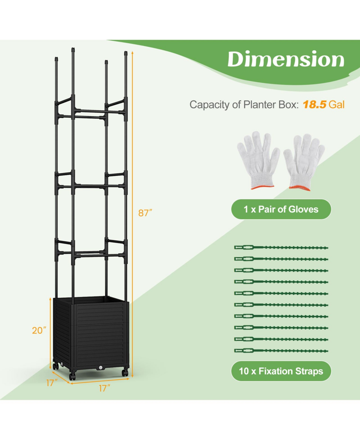 Sugift Raised Garden Bed with Obelisk Trellis and 3 Heights & Detachable Pe-Coated Metal Tubes- Black