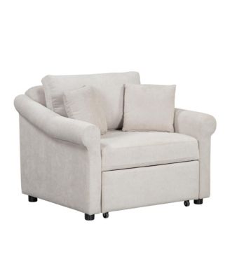 Chenille Convertible Sleep Chair, 3-in-1 Lounger to Bed