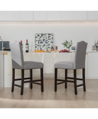 25 Inch Set of 2 Upholstered Counter Height Bar Stools with Rubber Wood Legs