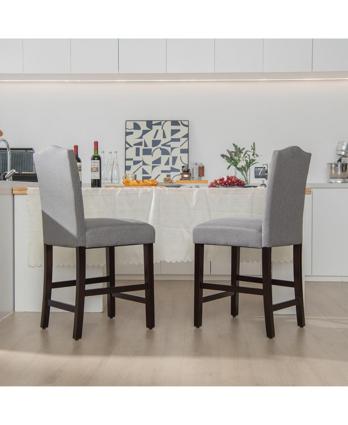 Skonyon Set of 2 Upholstered Counter Height Bar Stools with Rubber Wood Legs