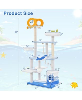 Multi-level Ocean-themed Cat Tree Tower with Sisal Covered Scratching Posts-Blue