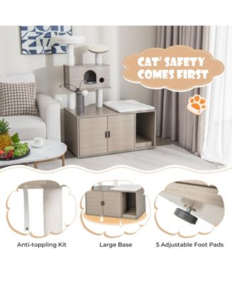 2-in-1 Modern Cat Tower with Litter Box Enclosure for Indoor Cars-Gray