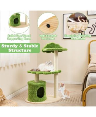 38 Inch Cute Cat Tree for Indoor Cats with Fully Wrapped Sisal Scratching Posts-Green