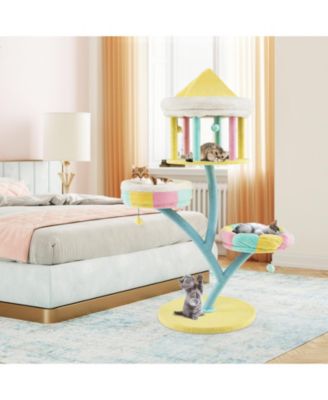 Multi-Layer Cat Tree with 2 Removable Perches Scratching Posts-Color